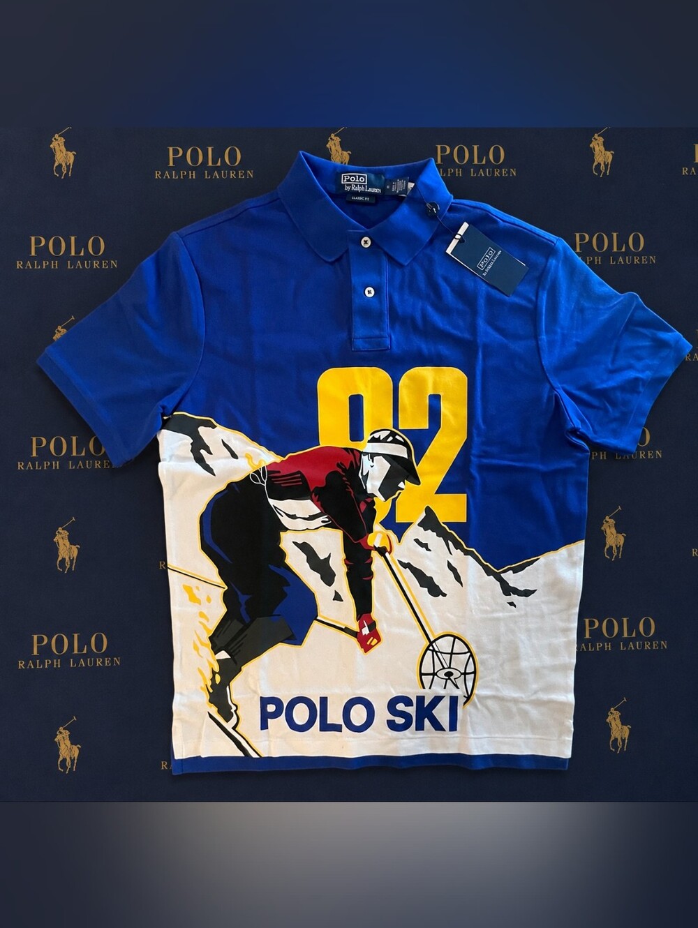 Ralph Lauren Polo Ski Graphic Polo - Royal Blue, Yellow, Red, White, Black Sz M